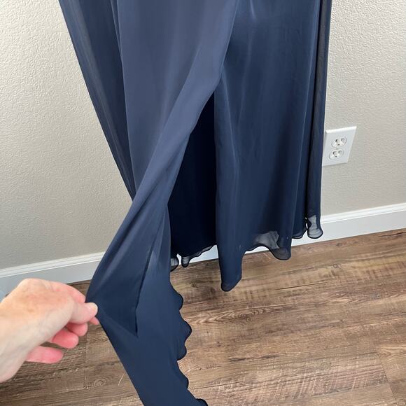 After Six Midnight Navy One-Shoulder Luxe Chiffon Slit Maxi Gown Dress 8 NWT - Picture 10 of 15